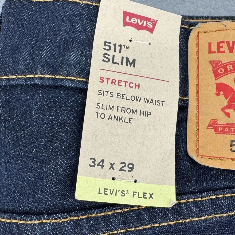 Levi's 511 Flex Jeans Mens 34x29 Dark Wash Slim Tapered Stretch Denim Blue